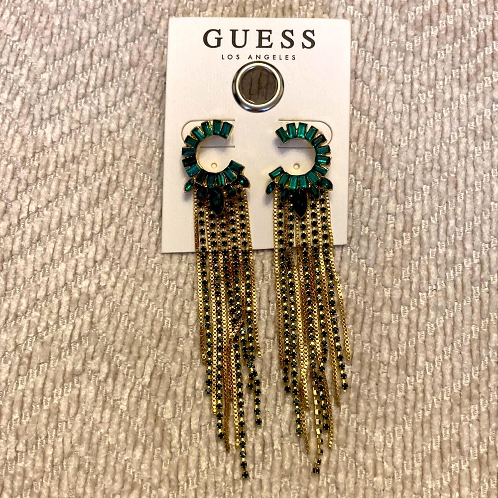 BNWT GUESS Emerald and Gold Statement Earrings 🆕